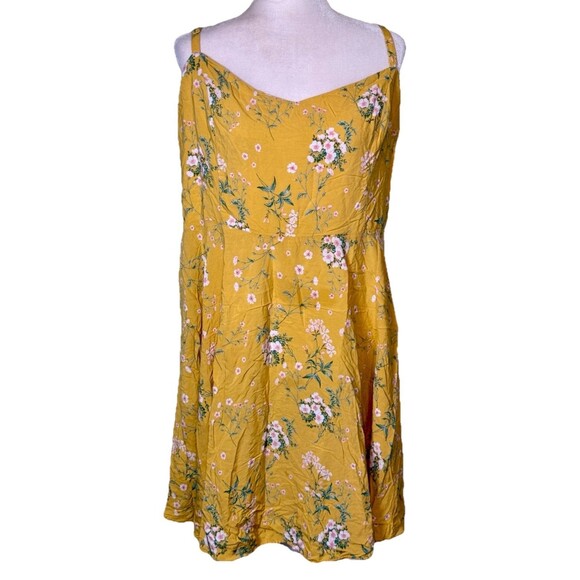 Old Navy Women's Boho Floral Sundress Mustard Yellow Strappy Festival Dress XXL - Picture 1 of 7